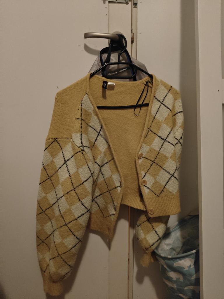 Stijlvol Argyle vest met pofmouwen - Geel/Wit, Maat 38/40 (M), H&M, Geel, Ophalen of Verzenden