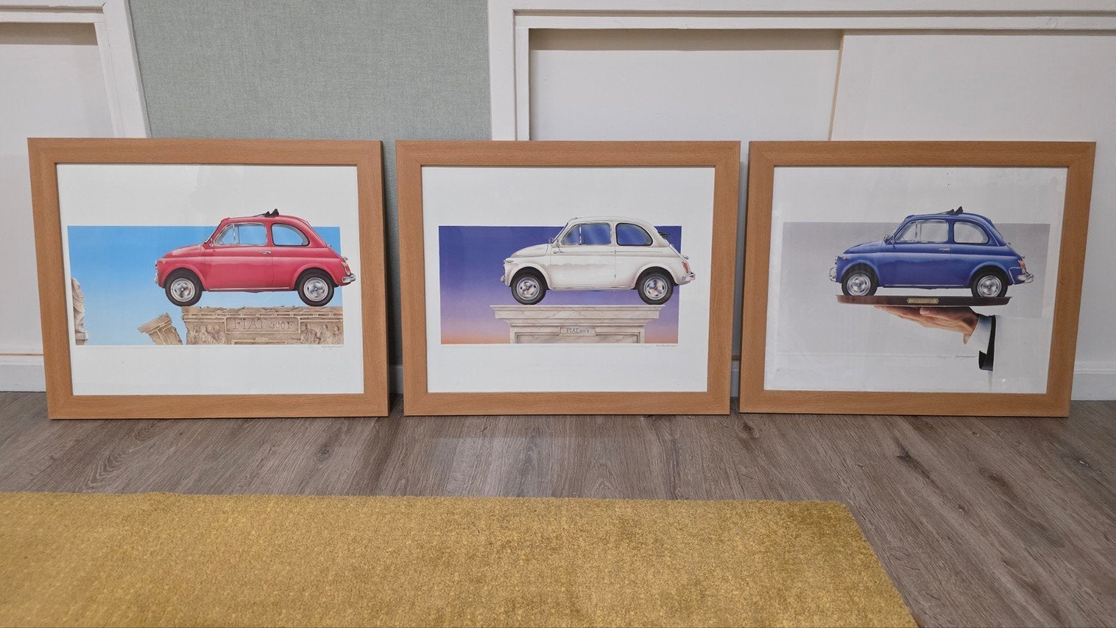 Set van 3 ingelijste Fiat 500 prints, Ophalen, Origineel werk, Overige onderwerpen