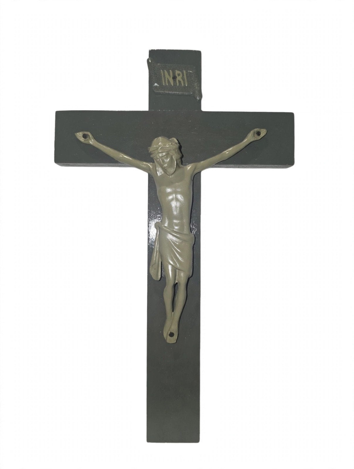 Handgeschilderd Wandkruis Groen 30x18,5cm - Uniek Crucifix -, Ophalen of Verzenden, Nieuw, Overige typen