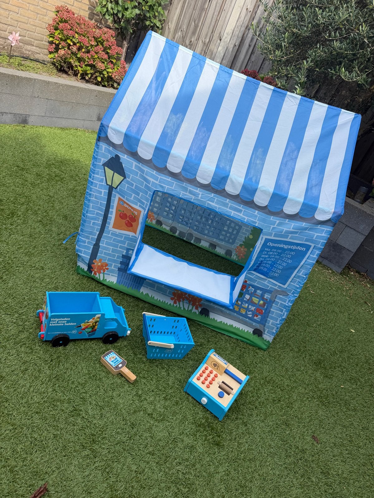 Albert Heijn speelset: huisje, auto, scanner, mandje, kassa, Ophalen, Gebruikt, Jongen of Meisje