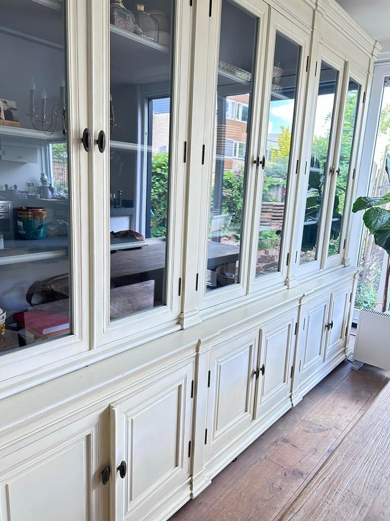 Prachtige landelijke vitrinekast - 3 meter lang, Huis en Inrichting, Kasten | Vitrinekasten, Ophalen, Gebruikt, 200 cm of meer