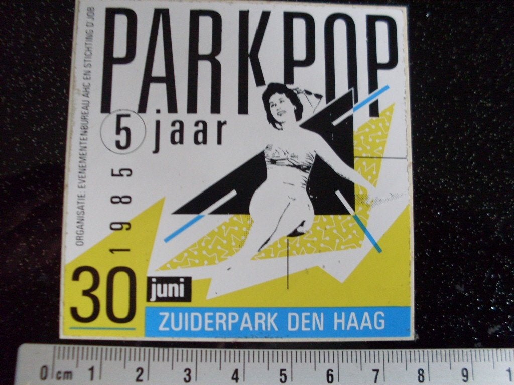 sticker parkpop 1985 zuiderpark den haag 5 jaar logo, Verzenden, Zo goed als nieuw, Bedrijf of Vereniging