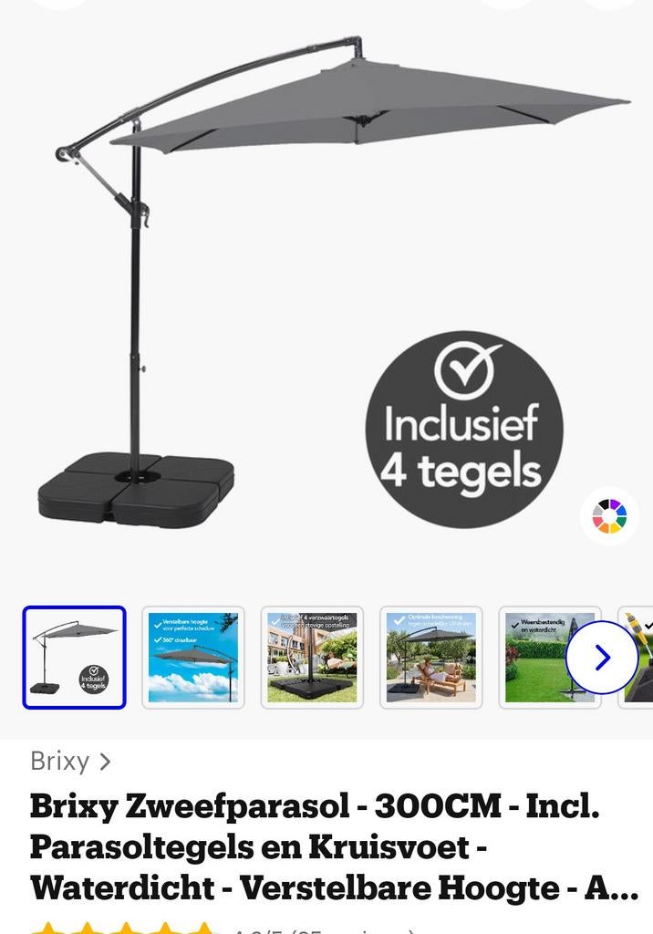 Brixy Zweefparasol 300CM - Inclusief Parasoltegels, Ophalen of Verzenden, Zweefparasol