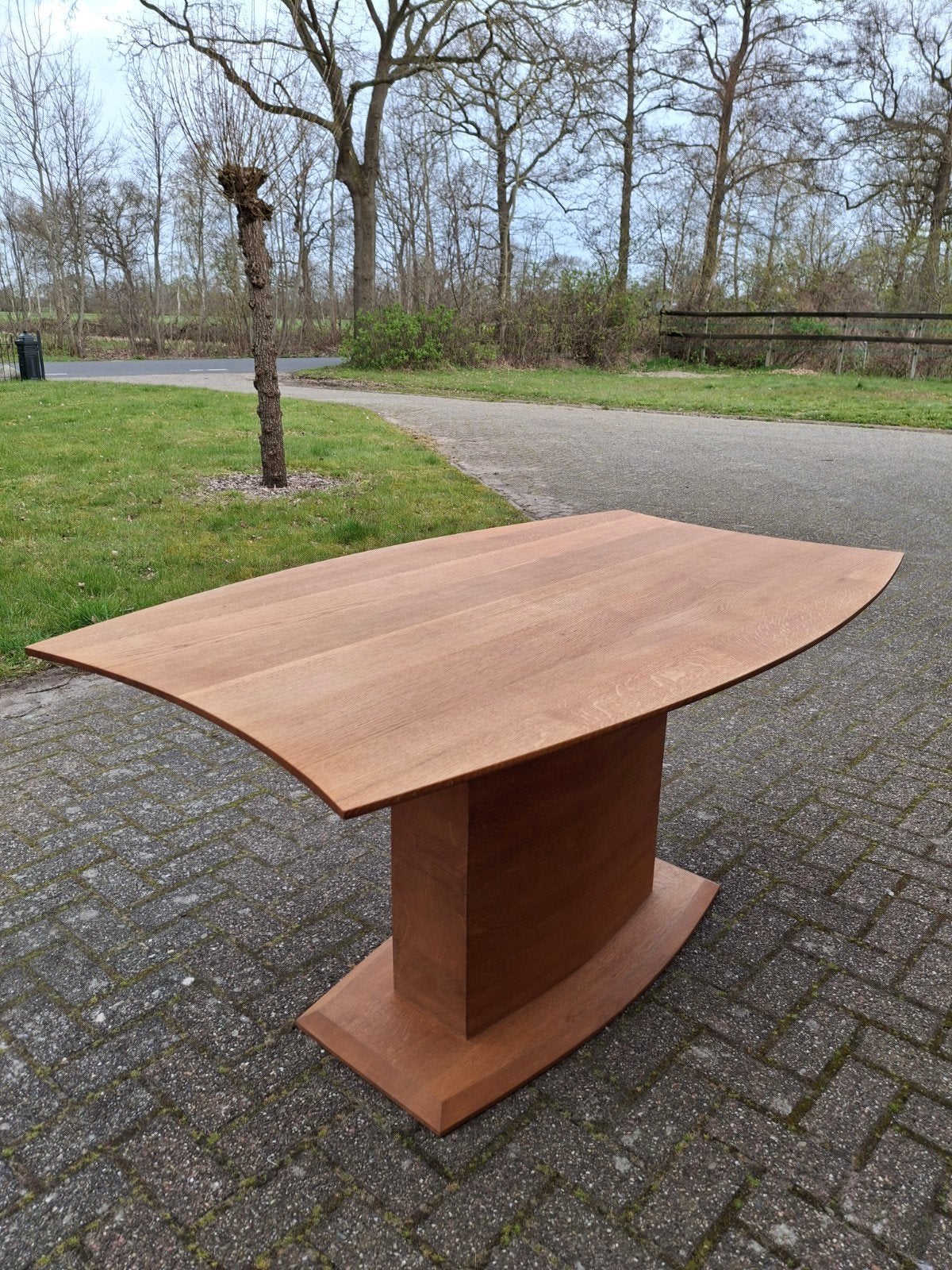 Massief houten kolompoottafel Deens ovaal, Ophalen, Eikenhout, Scandinavisch, 50 tot 100 cm