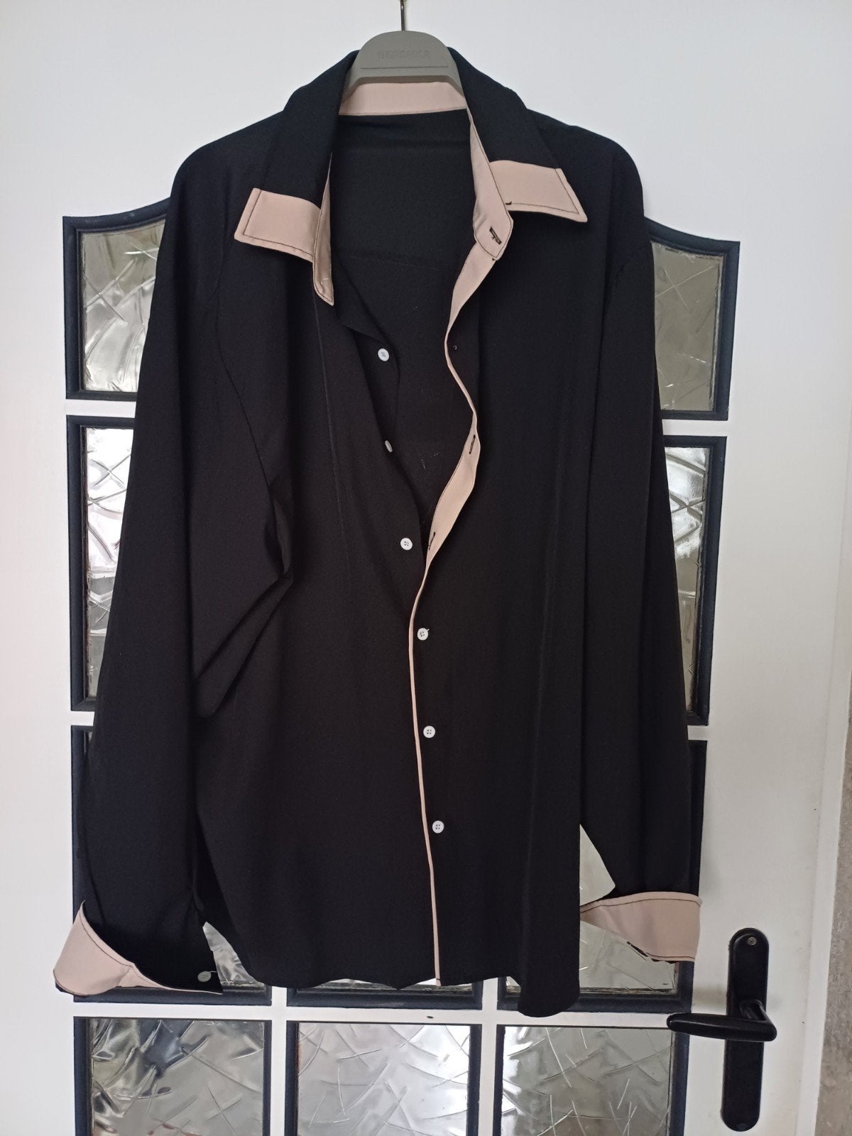 Zwart / beige blouse / overhemd, maat 4XL, Ophalen of Verzenden, Zo goed als nieuw, Zwart, Overige halswijdtes