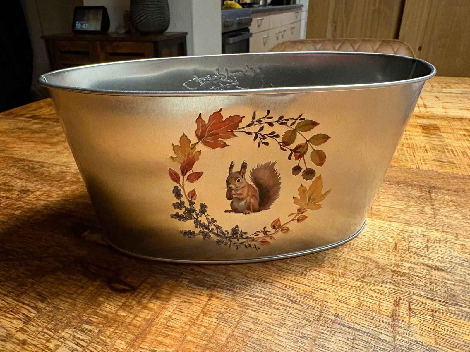 Bloempot/opbergpot met Herfst- & Eekhoornprint , Nieuw, Ophalen of Verzenden, Landelijk, Metaal