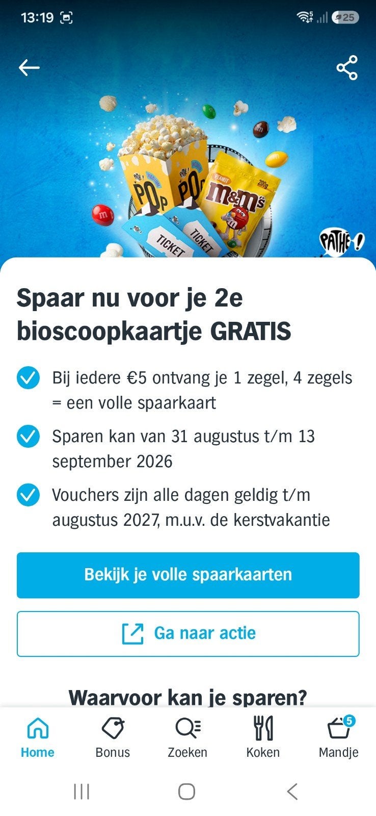 2e bioskoopkaartje gratis! 6 digitale kaarten te koop 1€ ps, Albert Heijn, Ophalen