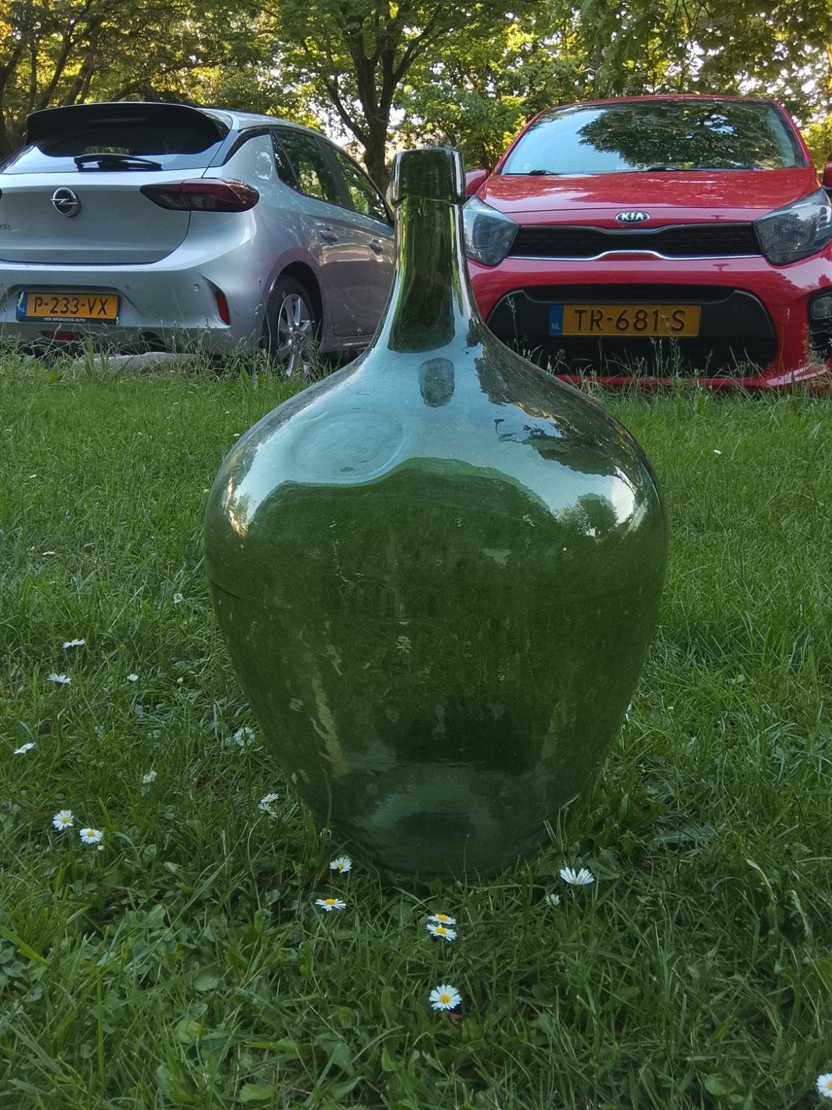Grote groene glazen fles - Vintage decoratie, Antiek en Kunst, Ophalen