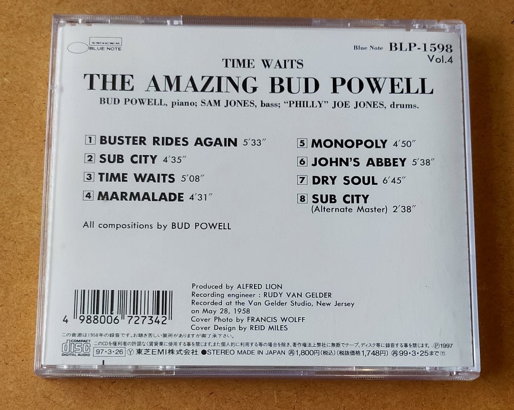 Bud Powell - Time Waits The Amazing Vol 4 CD Rudy van Gelder, Ophalen of Verzenden, Zo goed als nieuw, Jazz