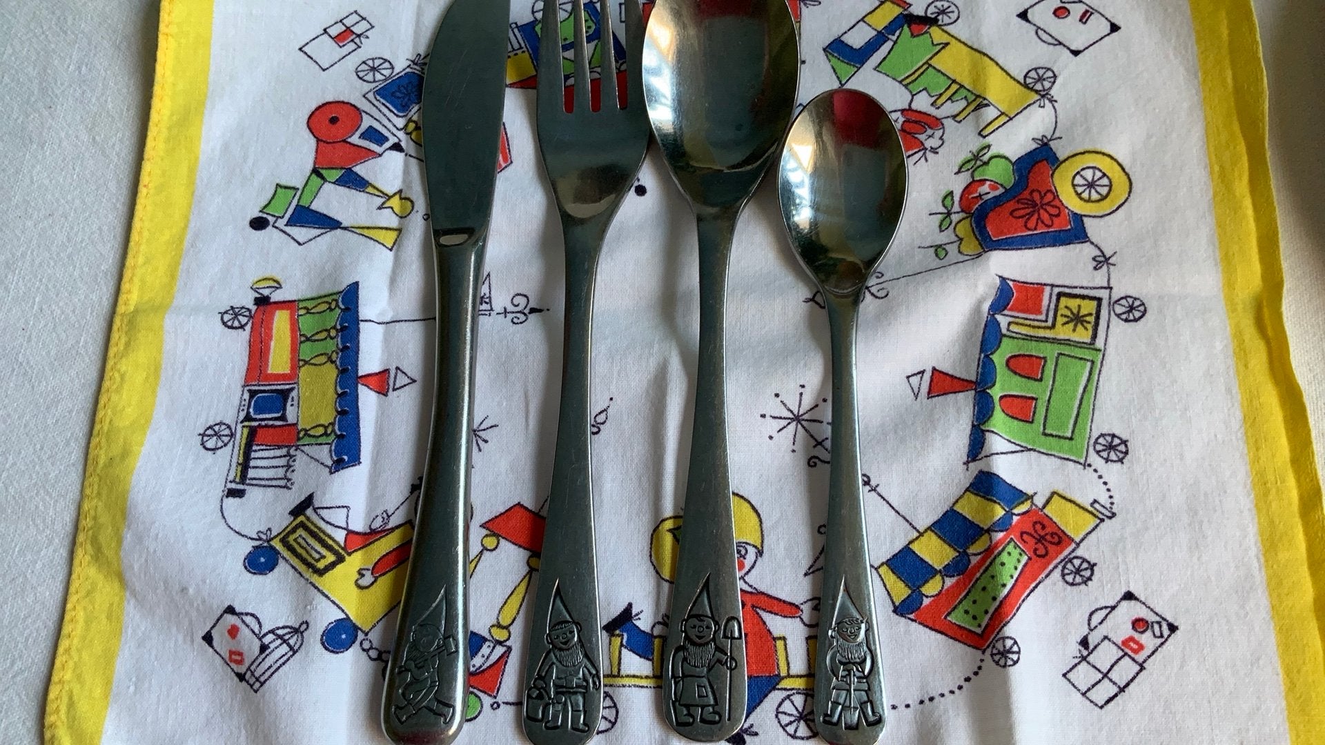 Vintage WMF rvs kinderbestek 4-delig/kabouterdecor, Ophalen of Verzenden