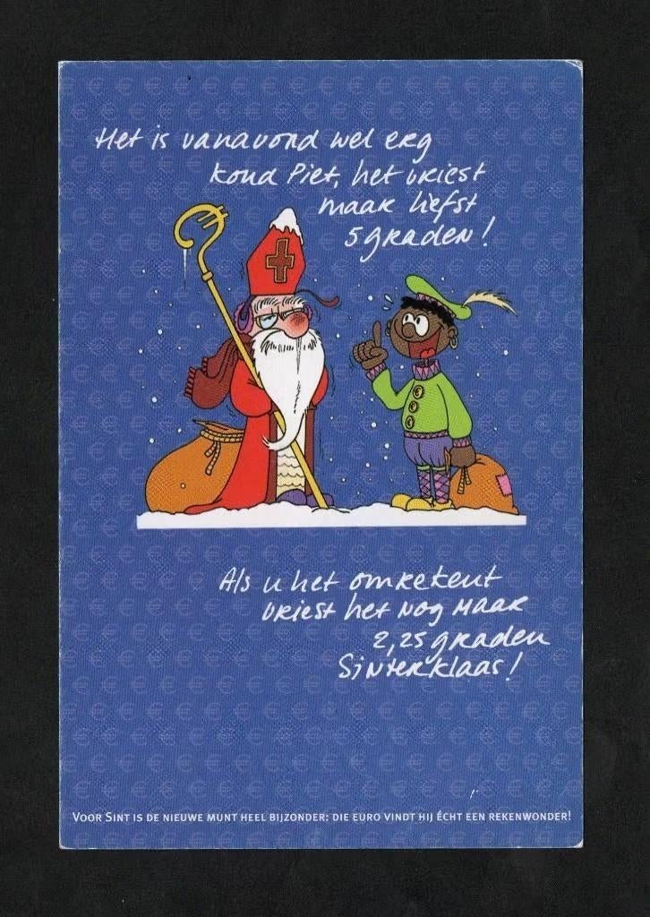 Sinterklaas Zwarte Piet De Nieuwe Euro Munt., Verzamelen, Ansichtkaarten | Themakaarten, Ophalen of Verzenden, 1980 tot heden