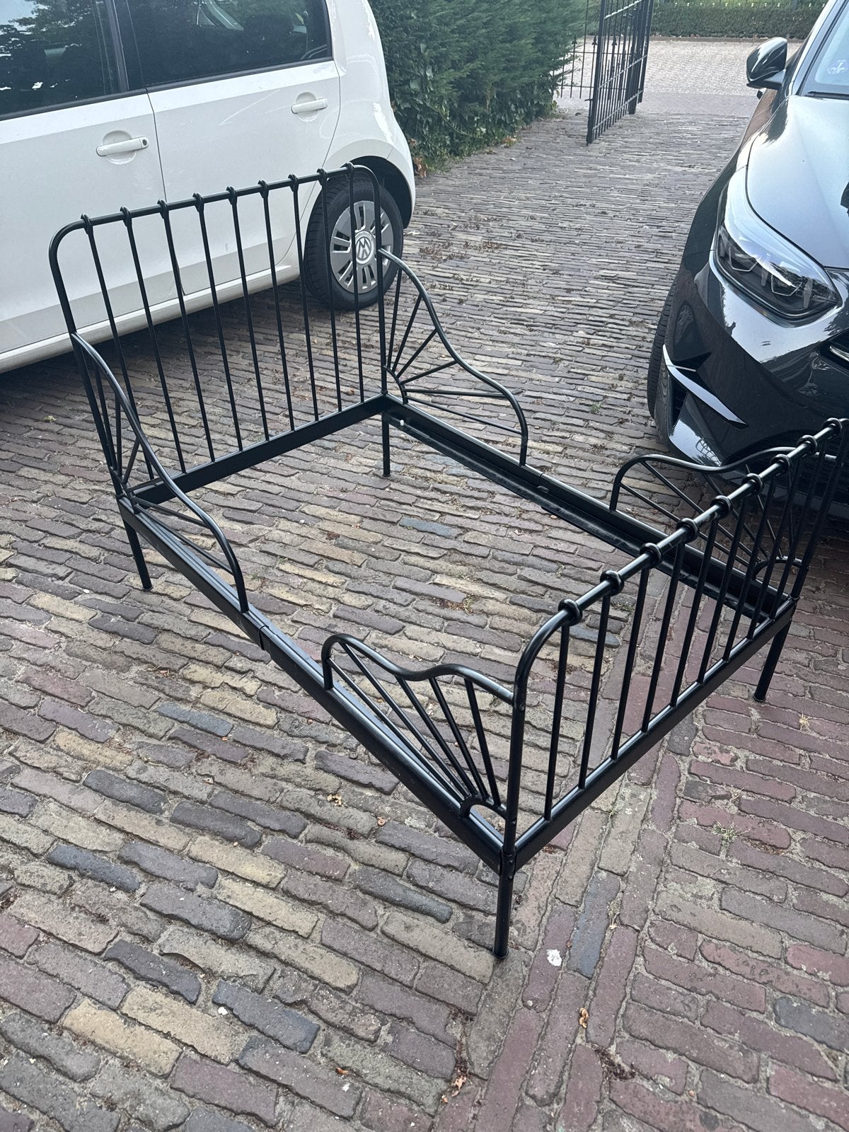 Meegroei kinderbed zwart metaal, Ophalen, Gebruikt, 70 tot 85 cm, Lattenbodem