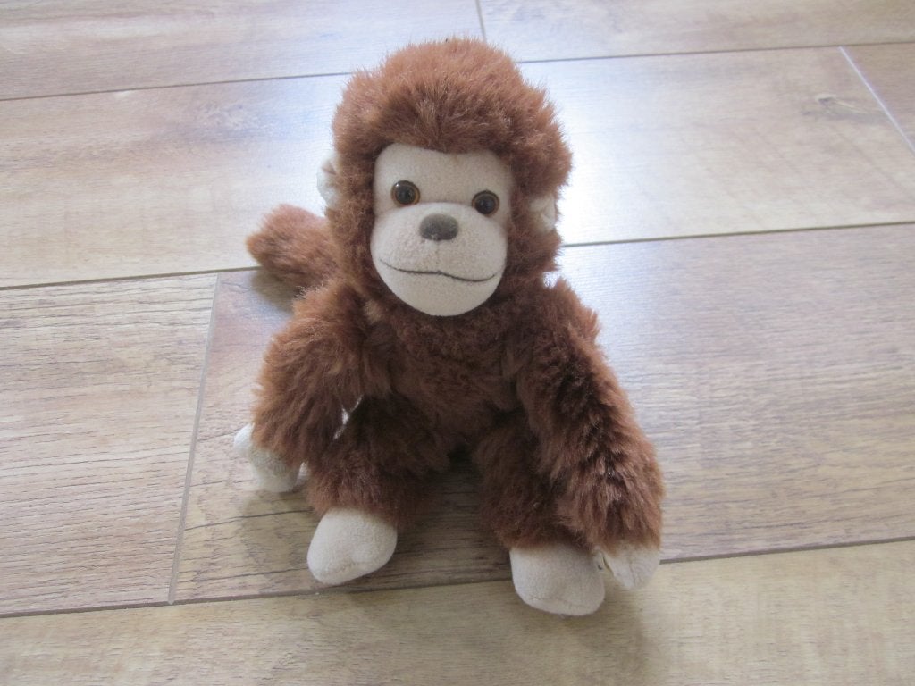 Bruin zacht pluche aap knuffel klittenband in handjes merk??, Overige merken, Overige karakters, Ophalen of Verzenden, Zo goed als nieuw