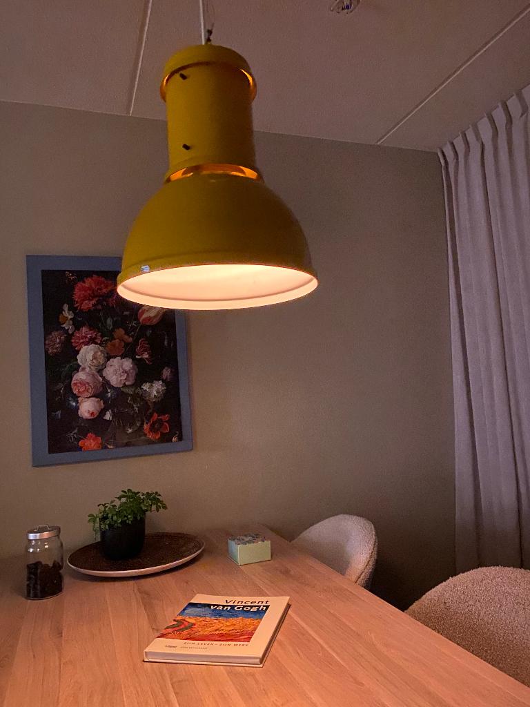 Vintage industriële hanglamp - originele gele kleur, Ophalen, Zo goed als nieuw, Metaal, Industrieël