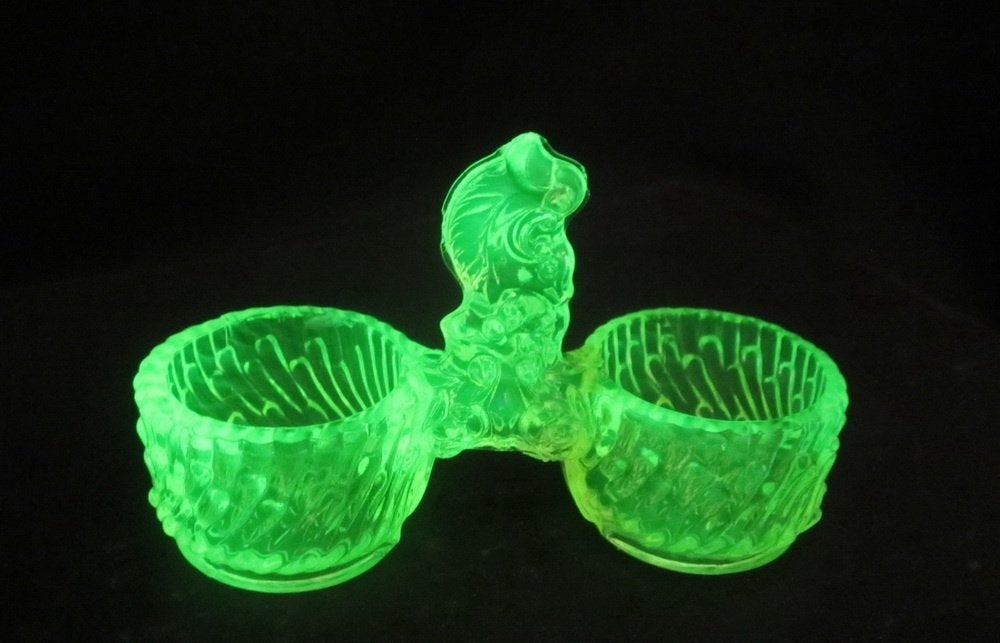 Antieke art deco uranium vaseline glazen peper en zout, Antiek en Kunst, Antiek | Glas en Kristal, Verzenden