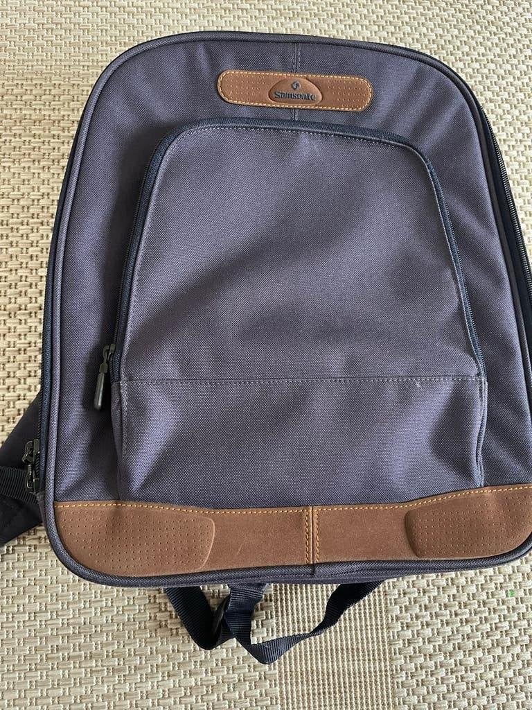 Samsonite Laptop Rugzak/Rugtas–Donkergrijs met Leren Details, 15 inch, Gevoerd laptopvak, Ophalen of Verzenden, Zo goed als nieuw