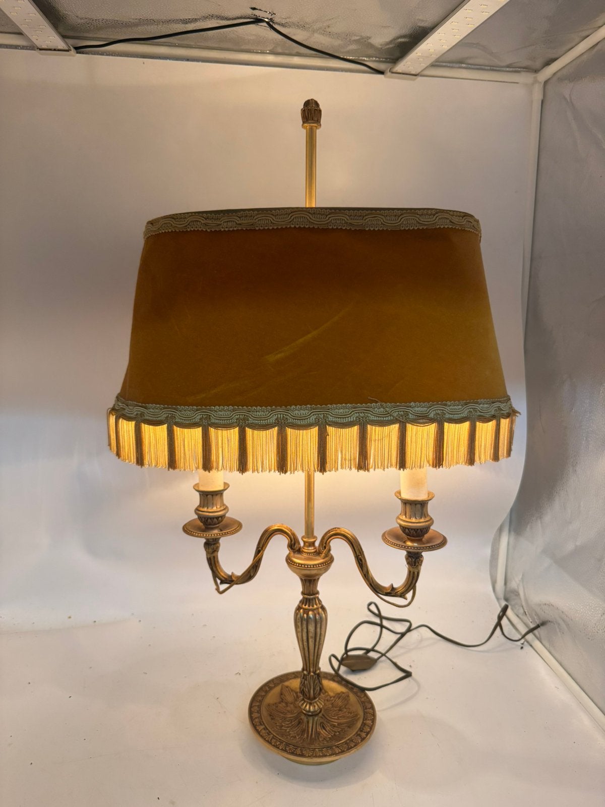 Franse Bouillotte Lamp  Tafelamp Goudkleurig & Fluwelen Kap, Ophalen of Verzenden