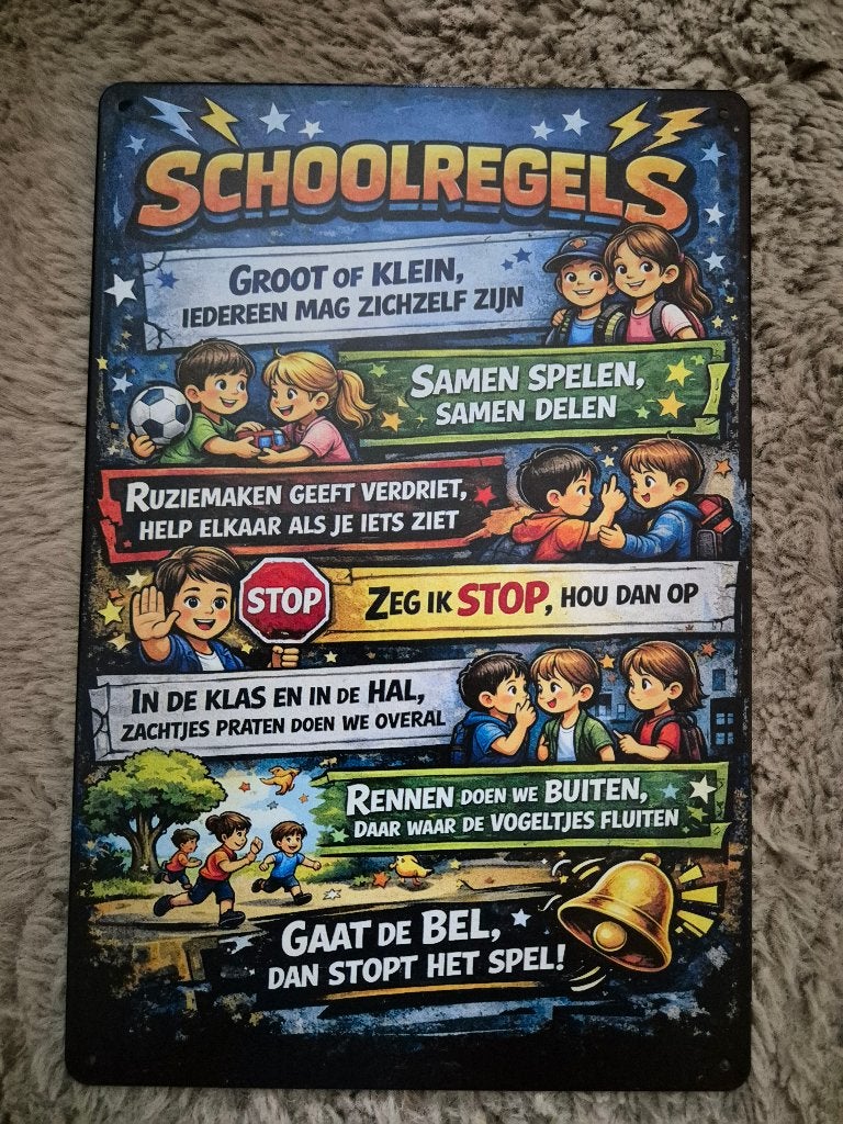 schoolregels leuk voor meester of juf bedankje reclamebord, Ophalen of Verzenden, Nieuw, Reclamebord