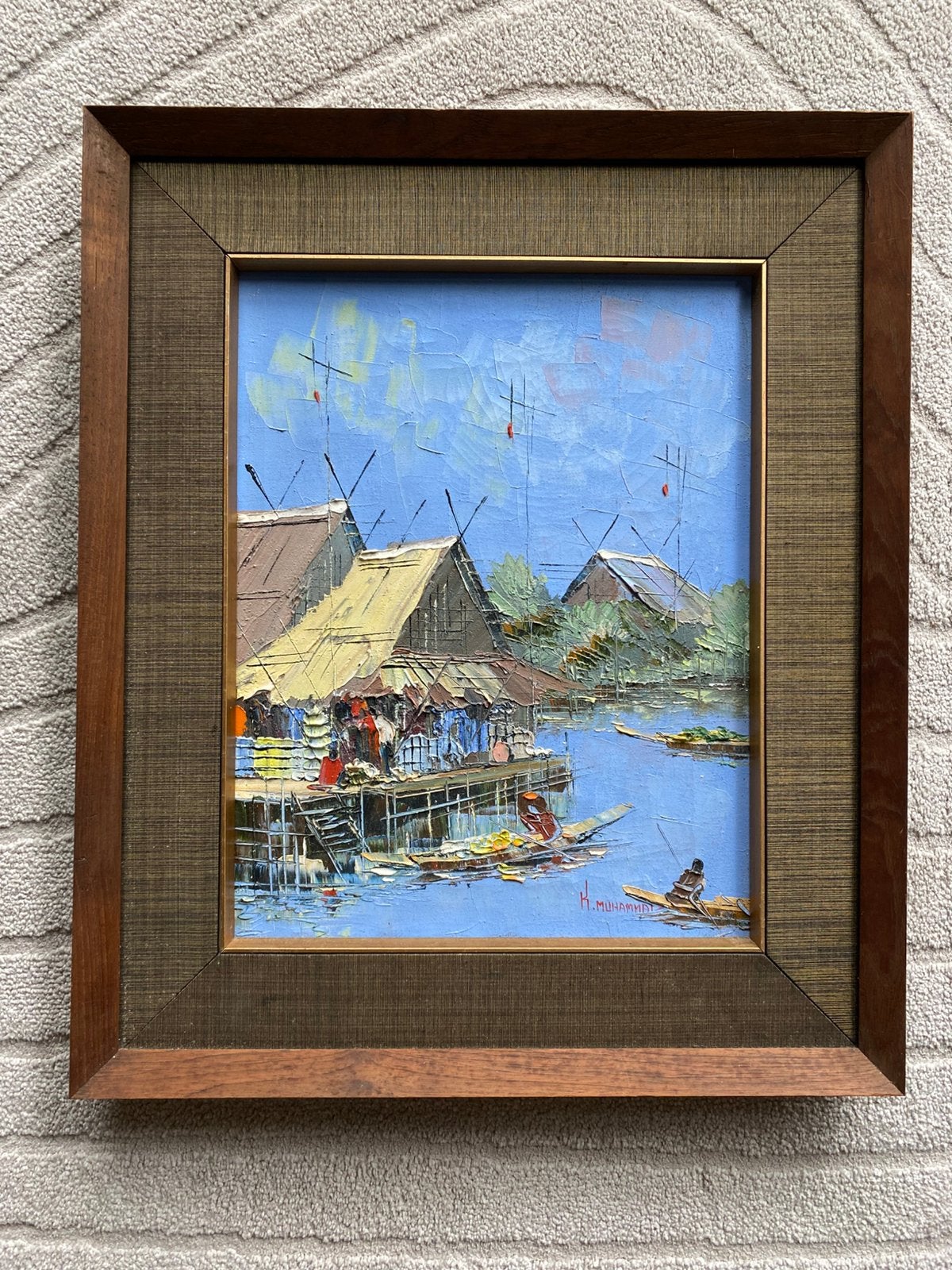 Indonesisch/Aziatisch oud schilderij, Antiek en Kunst, Kunst | Schilderijen | Klassiek, Maritiem / water, Bijzondere lijst, Olieverf