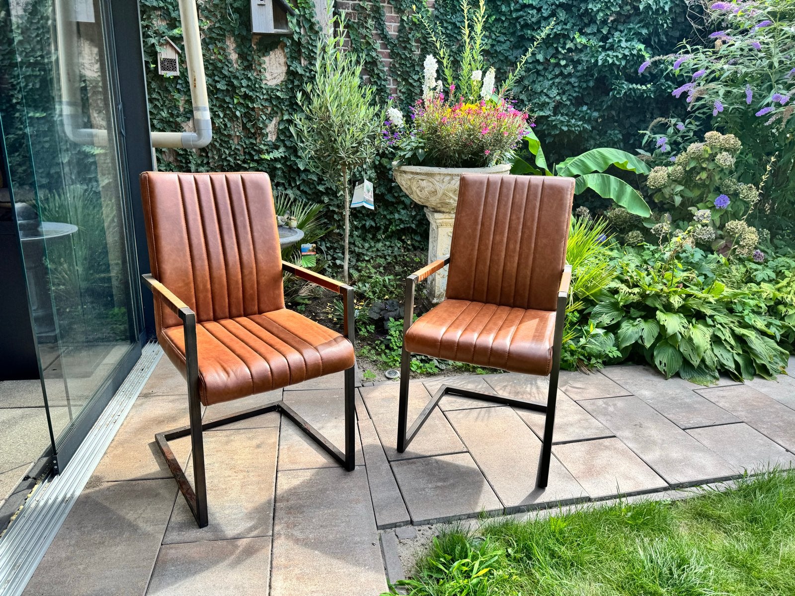Set van 2 industriële eetkamerstoelen, cognac leer, Ophalen, Gebruikt, Twee, Bruin