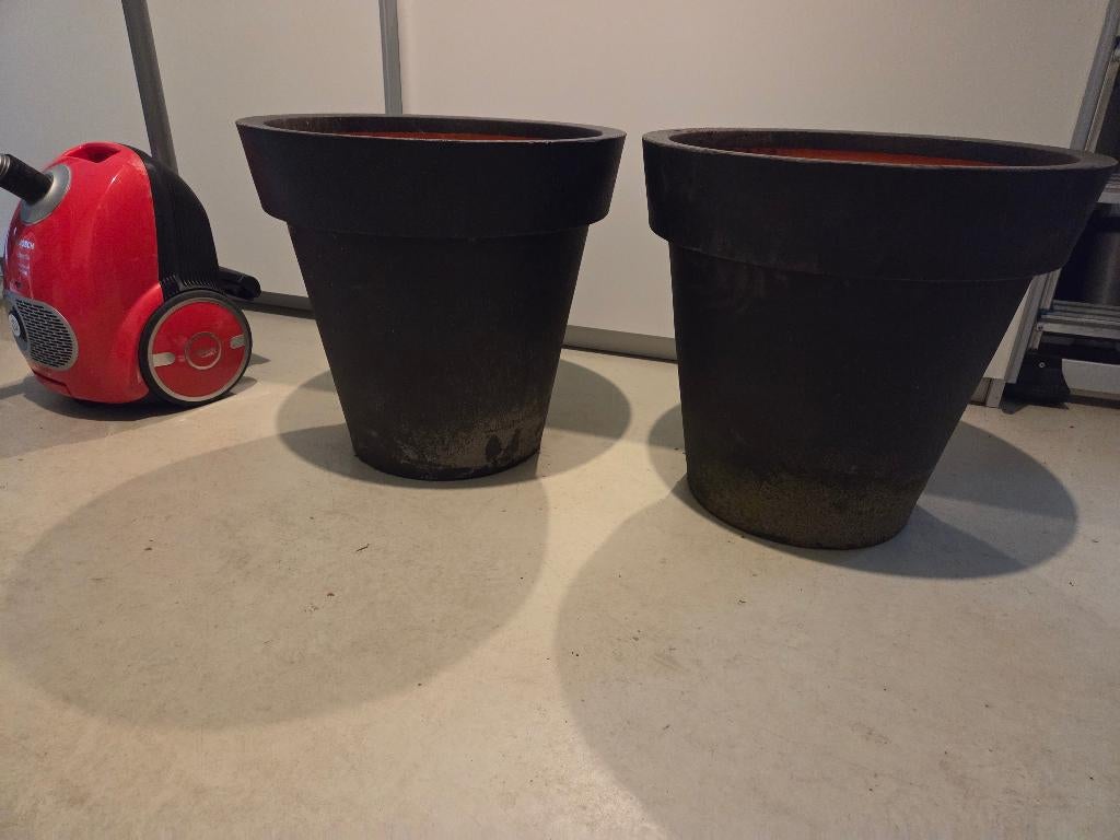 Capi zwart antraciet 2x grote bloempot buiten, Tuin en Terras, Bloembakken en Plantenbakken, Ophalen, Kunststof, Minder dan 60 cm