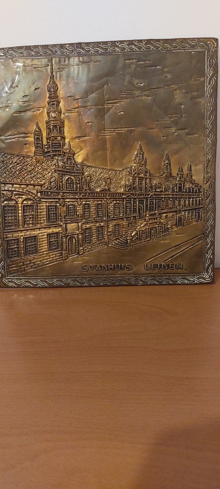 Stadhuis Leiden koperenplaat 29 bij 29 cm, Ophalen of Verzenden, Gebruikt, Overige