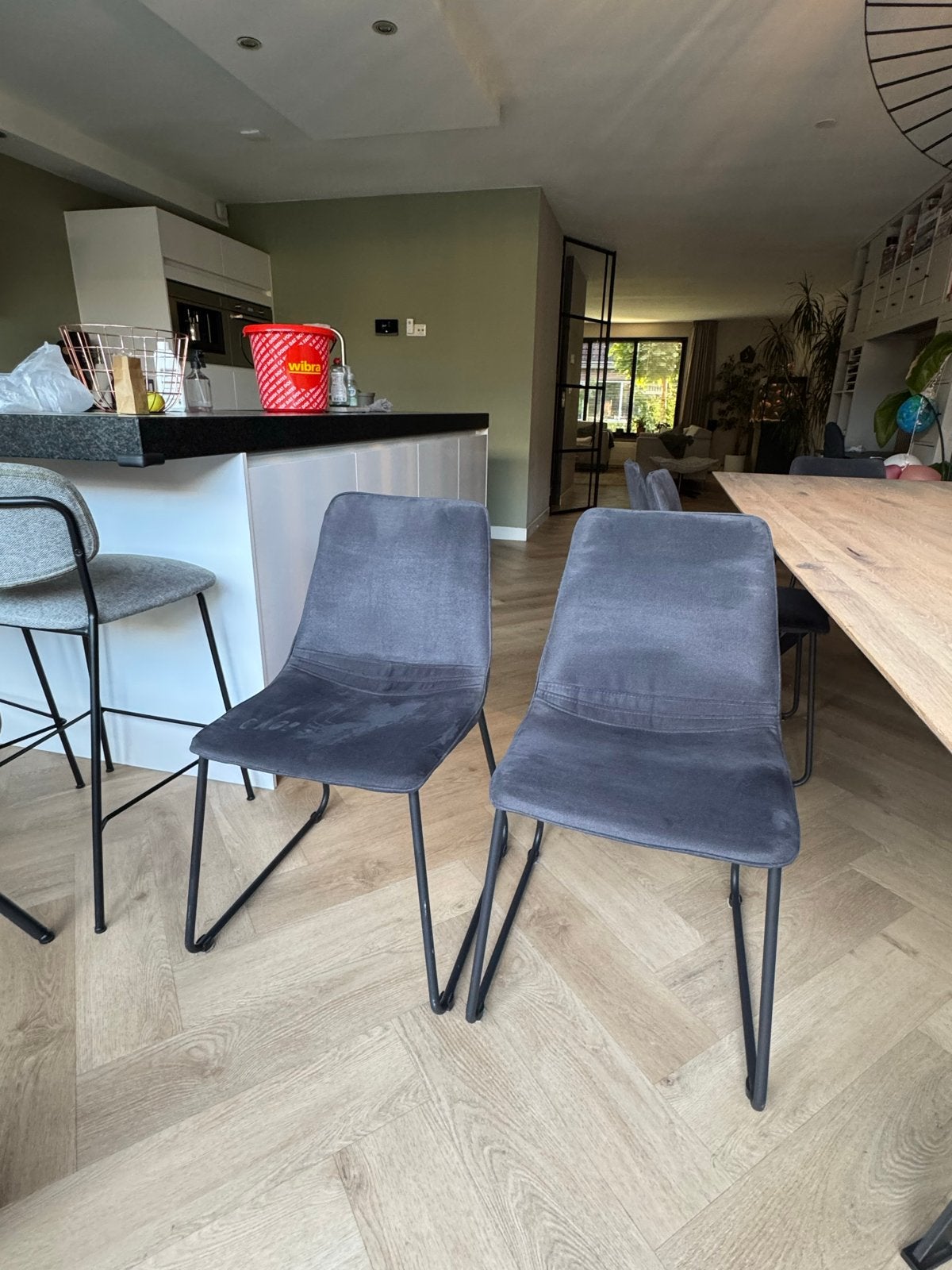 Set van 6 donkergrijze/ antraciete eetkamerstoelen, Ophalen, Zo goed als nieuw, Vijf, Zes of meer stoelen, Stof