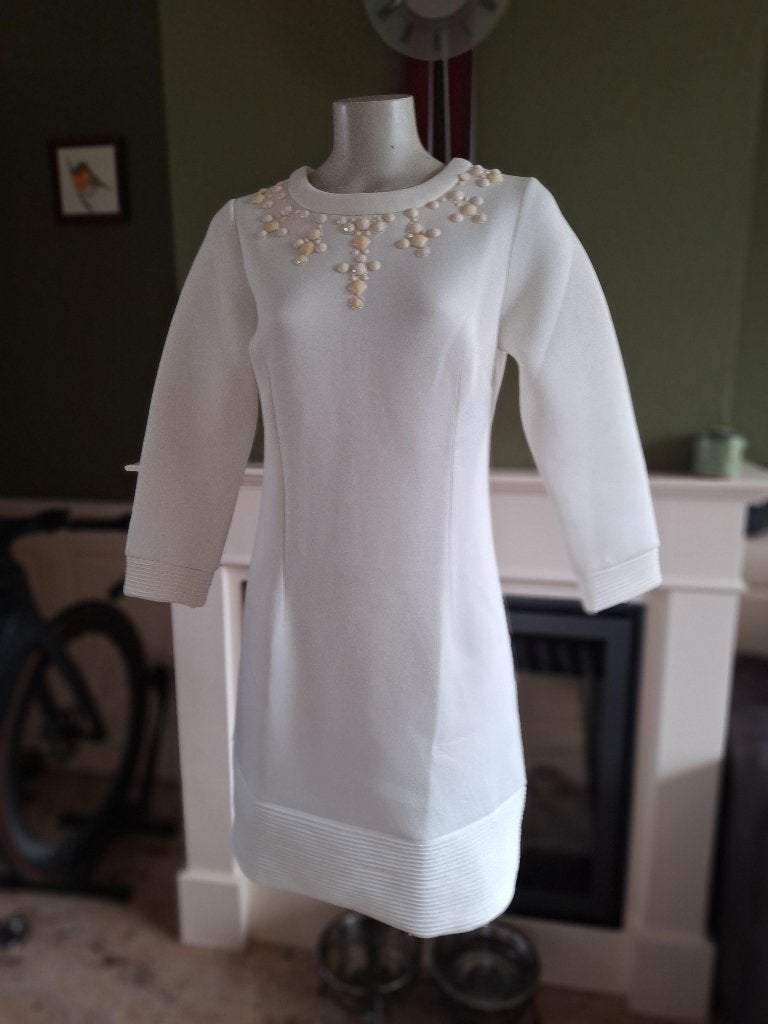 K-Design K Design witte warme winter jurk L crème steentjes, K-design, Verzenden, Wit, Maat 42/44 (L)
