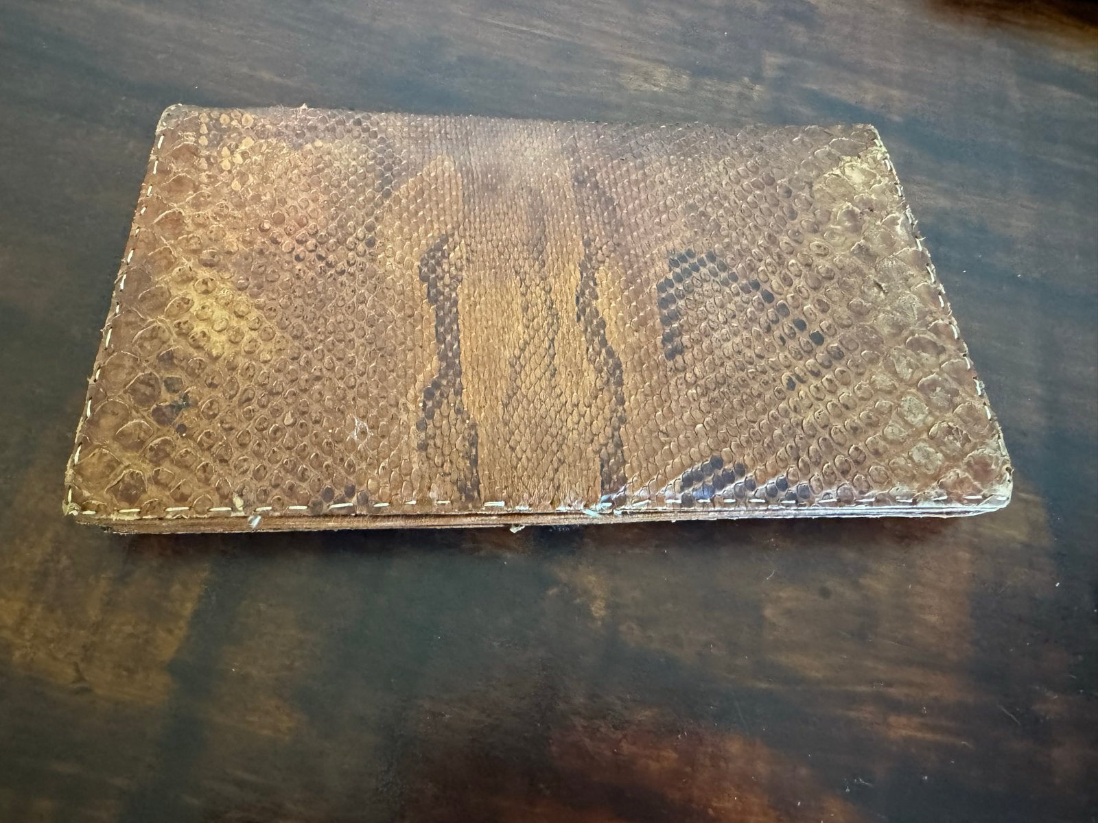 Vintage Slangenleren Clutch - Handtas, Ophalen of Verzenden, Gebruikt, Bruin, Avondtasje
