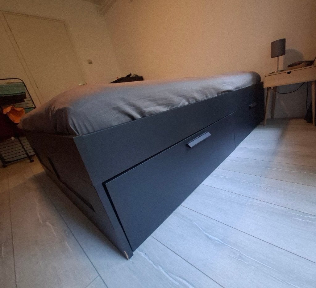 IKEA Brimnes bedframe met lades, Huis en Inrichting, Slaapkamer | Bedden, Ophalen, Gebruikt, Zwart, Tweepersoons