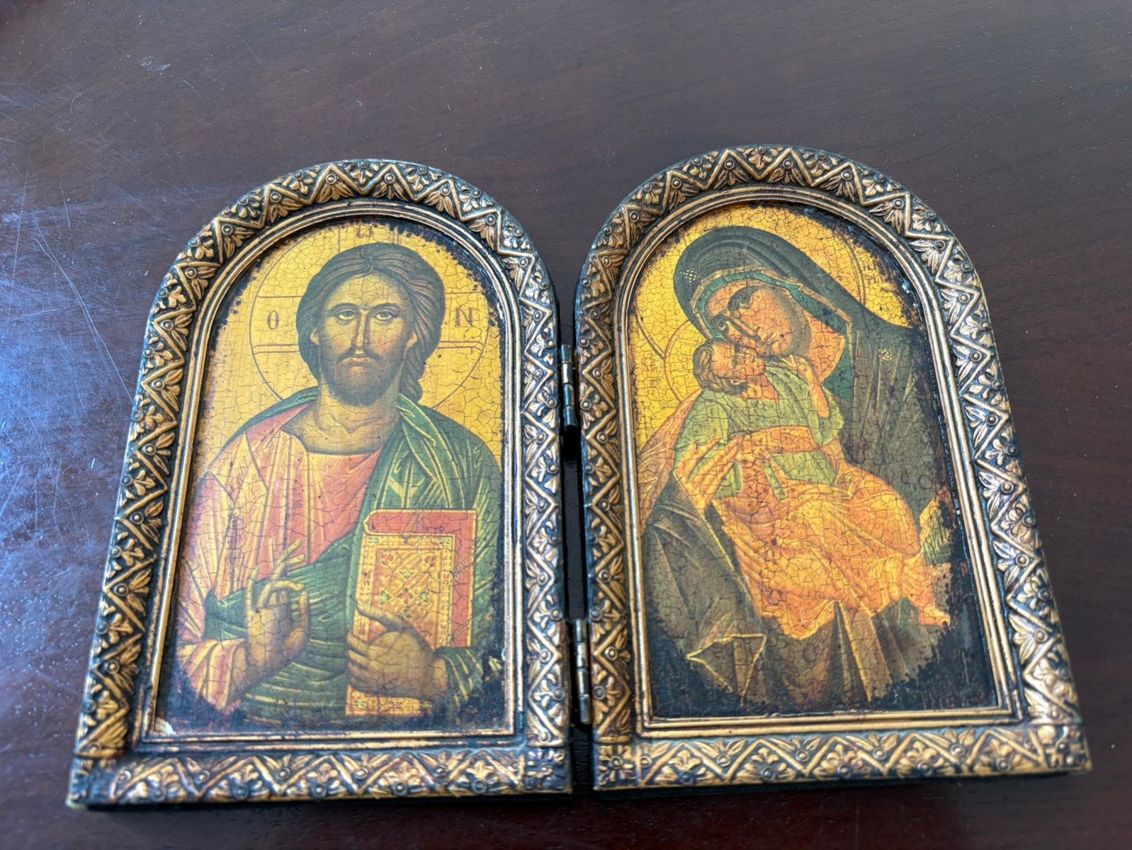 Klein houten religieus twee luikje, Antiek en Kunst, Kunst | Schilderijen | Klassiek, Ophalen of Verzenden