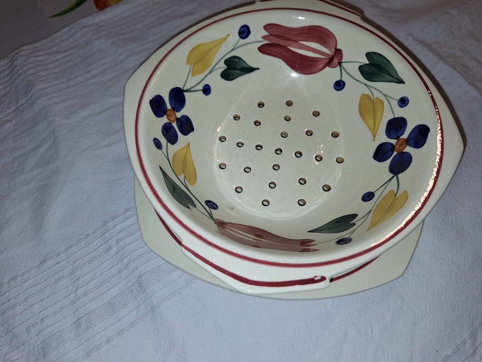 Prachtige Vintage Boerenbont Fruittest met Onderbord, Antiek en Kunst, Ophalen
