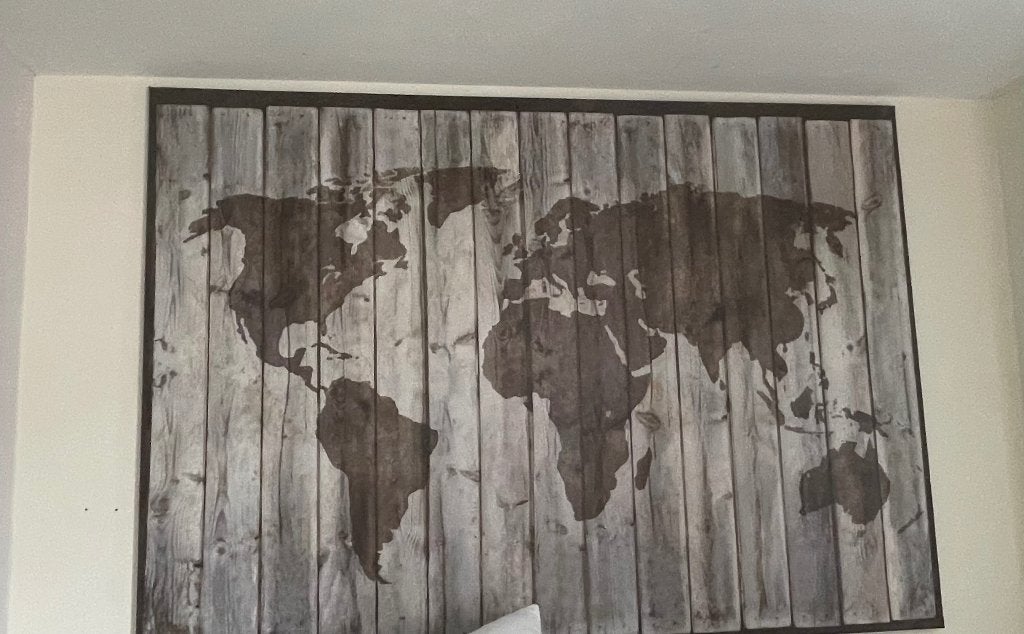 Grote Wereldkaart Canvas - Houtlook Design, Ophalen, Deurposter of groter, Rechthoekig Liggend, Zo goed als nieuw