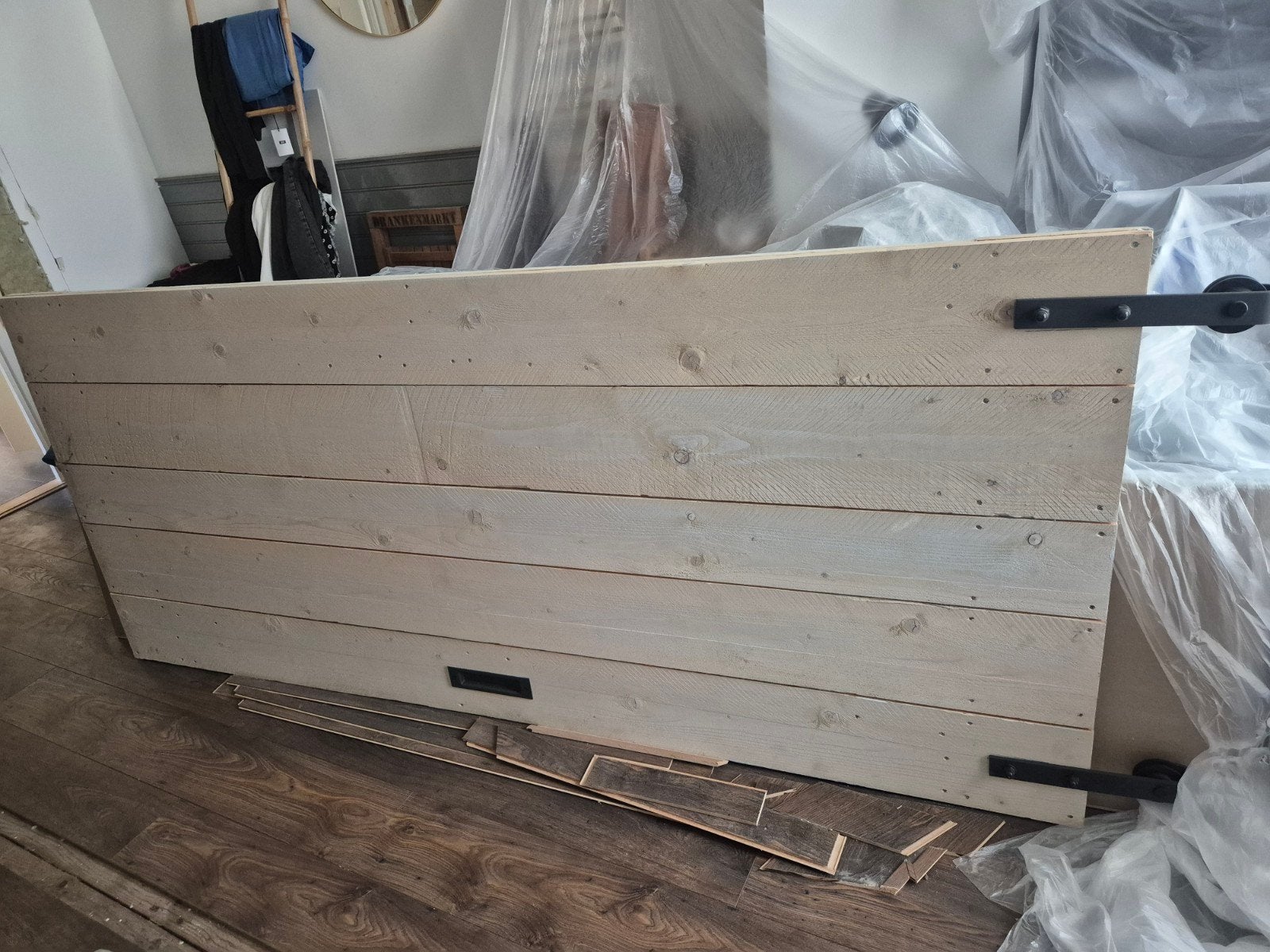 Houten schuifdeur met stalen rails, 95,5x224 cm, Ophalen