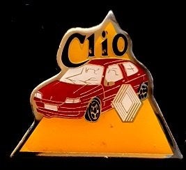 Renault Clio driehoek pin- geel rood, Verzenden, Nieuw, Transport, Speldje of Pin