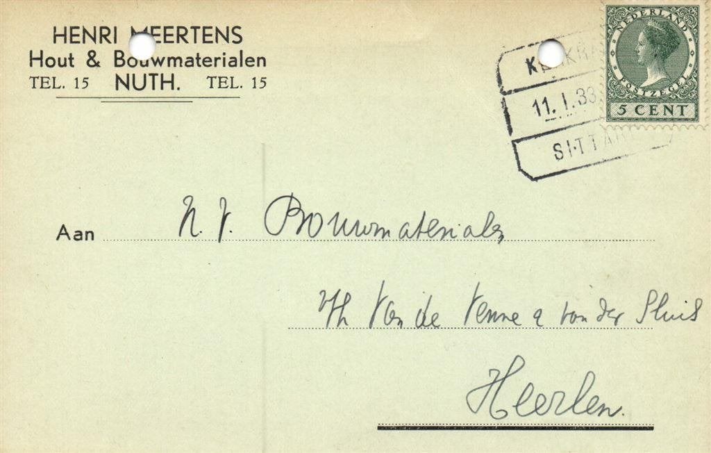 Henri Meertens, Nuth - 01.1933 - briefkaart - 1933 geschreve, Ophalen of Verzenden, Briefkaart