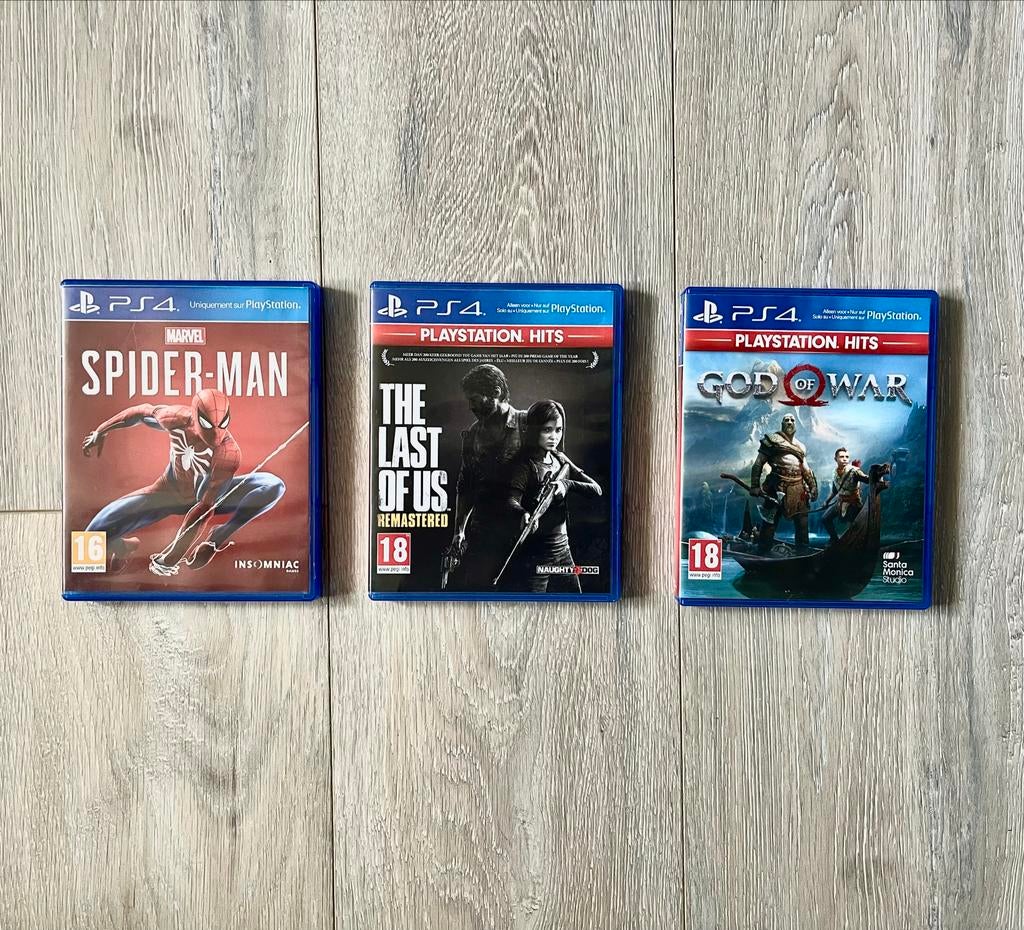 3 PS4 games: Spider-Man, The Last of Us, God of War, Avontuur en Actie, Gebruikt, Vanaf 18 jaar, 1 speler
