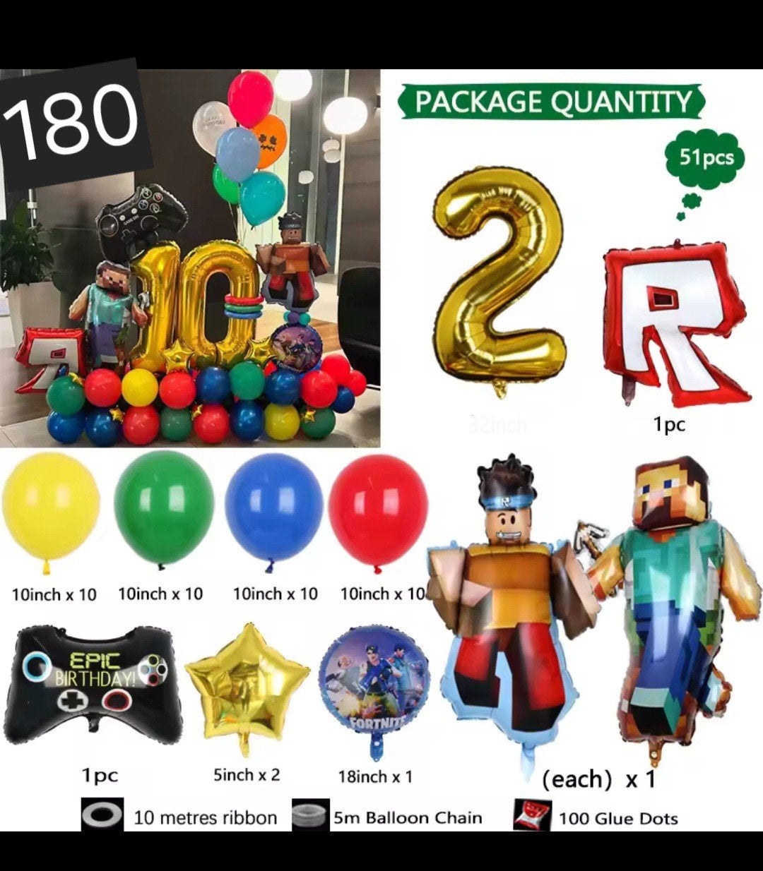 Feestpakket: Fortnite/Roblox Thema Verjaardag Decorati, Hobby en Vrije tijd, Feestartikelen, Ophalen of Verzenden, Nieuw, Versiering