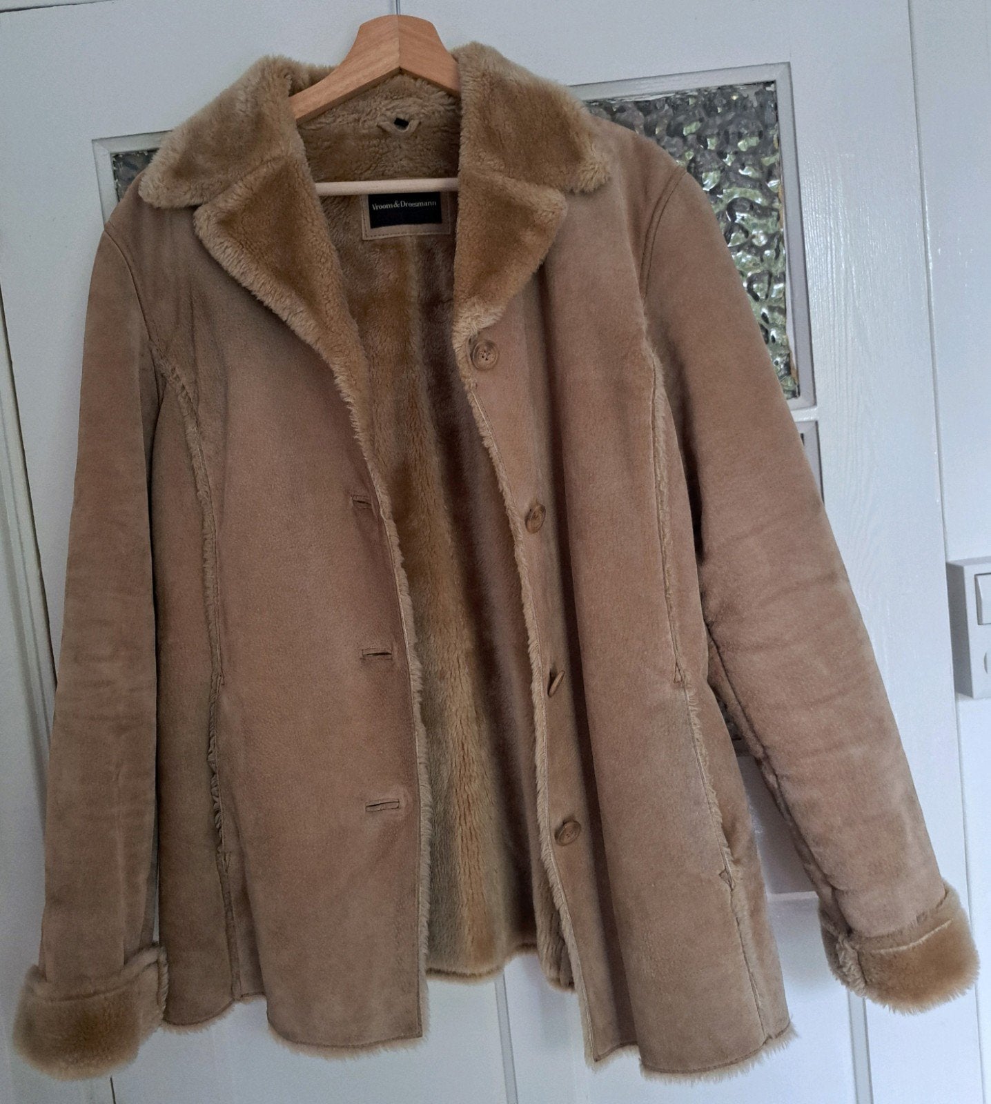 Vintage Leren Jas / Suède Penny Lane Coat V&D – Maat 44, Bruin, Vroom en Dreesmam, Maat 42/44 (L), Ophalen of Verzenden