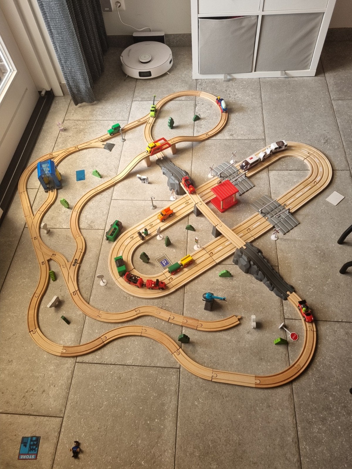 Houten treinbaan set met treinen en accessoires, Ophalen of Verzenden, Gebruikt