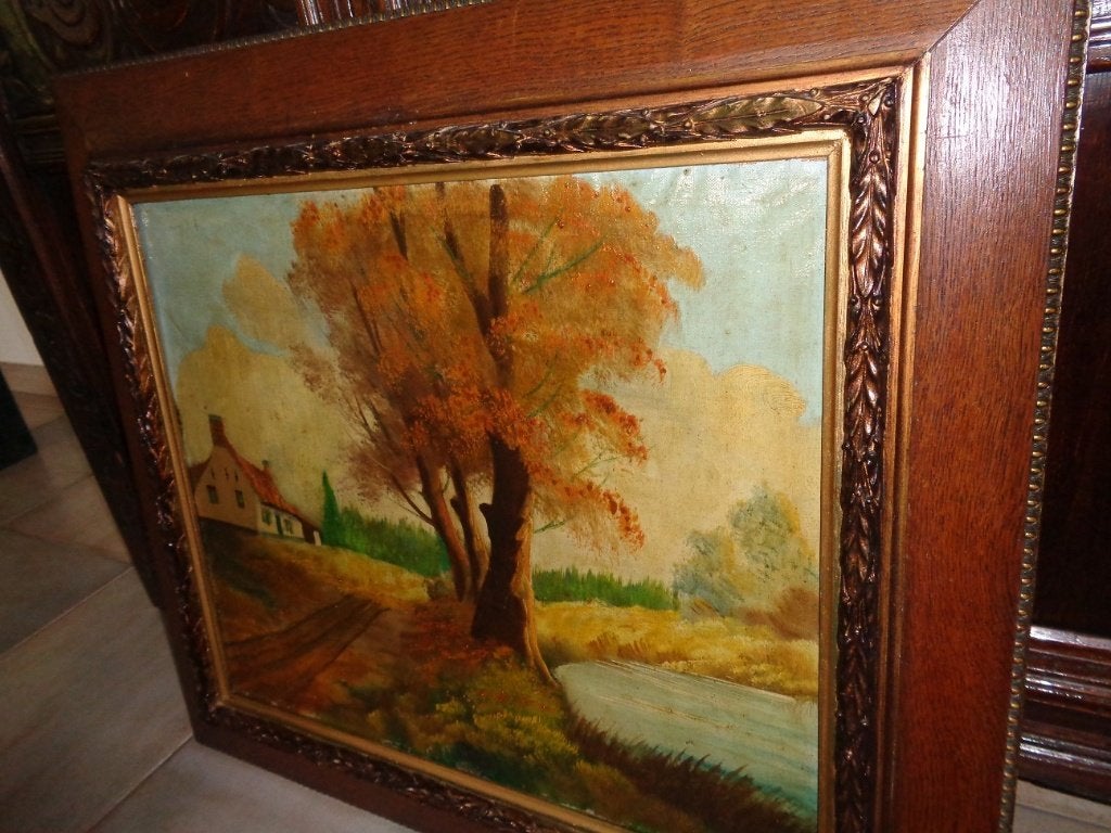 *C. Van Impe (19e eeuw) -Prachtig schilderij met mooie kader, Ophalen of Verzenden, Bijzondere lijst, Doek