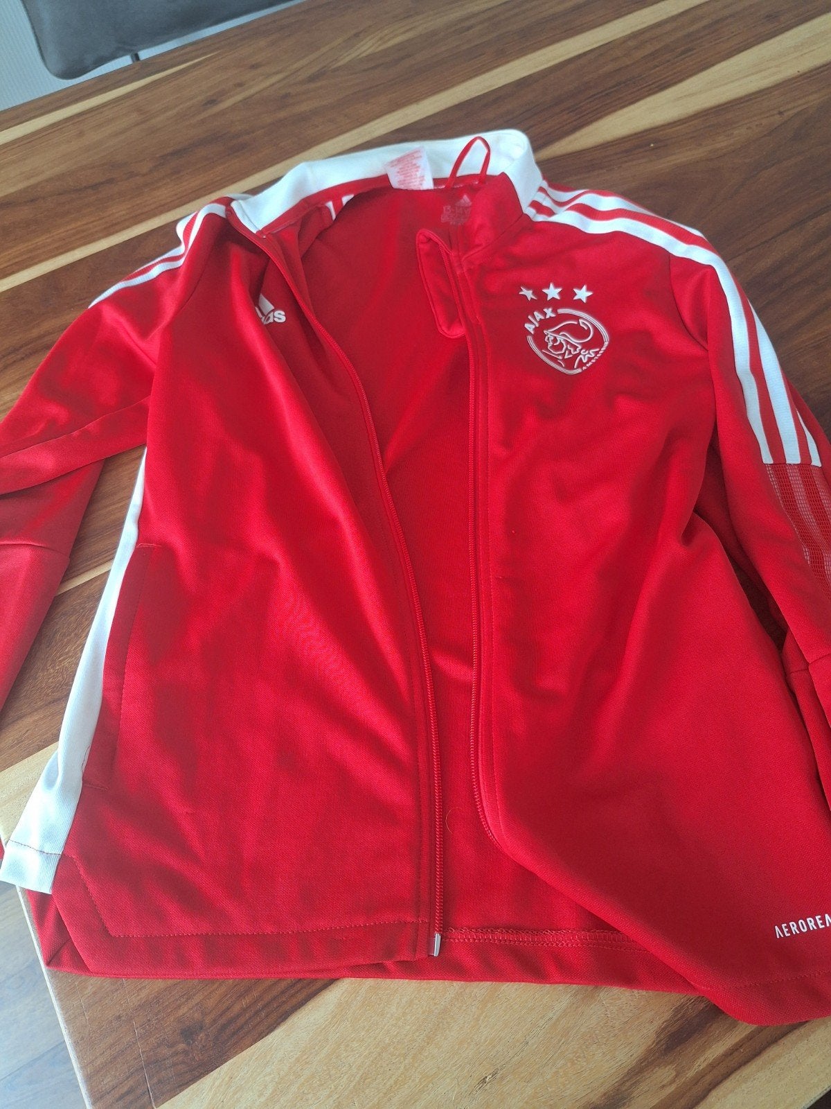 Adidas Ajax trainingsjack rood - maat 13-14Y/164, Ophalen of Verzenden, Zo goed als nieuw, Adidas, Jongen of Meisje