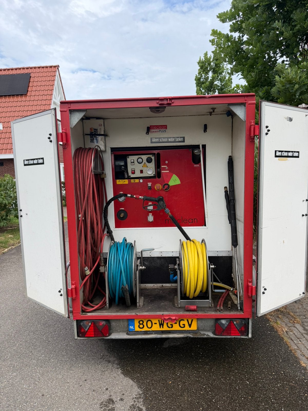 MeClean hogedruktrailer 350/21 stoomreiniger, Tuin en Terras, Hogedrukreinigers, Ophalen, Gebruikt, Benzine, Met regelbare waterdruk