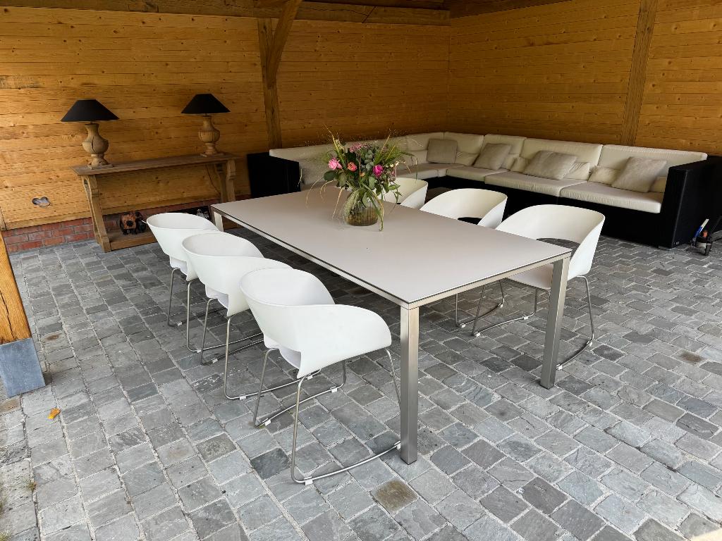 Tribu tuintafel met 6 bijhorende stoelen, Ophalen, Gebruikt, Rechthoekig