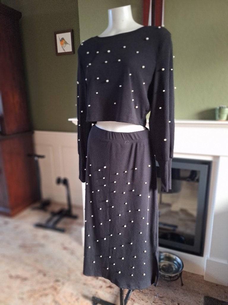 2 delig shein curve rok set parels XXL, Kleding | Dames, Verzenden, Zwart, Maat 46/48 (XL) of groter, Zo goed als nieuw