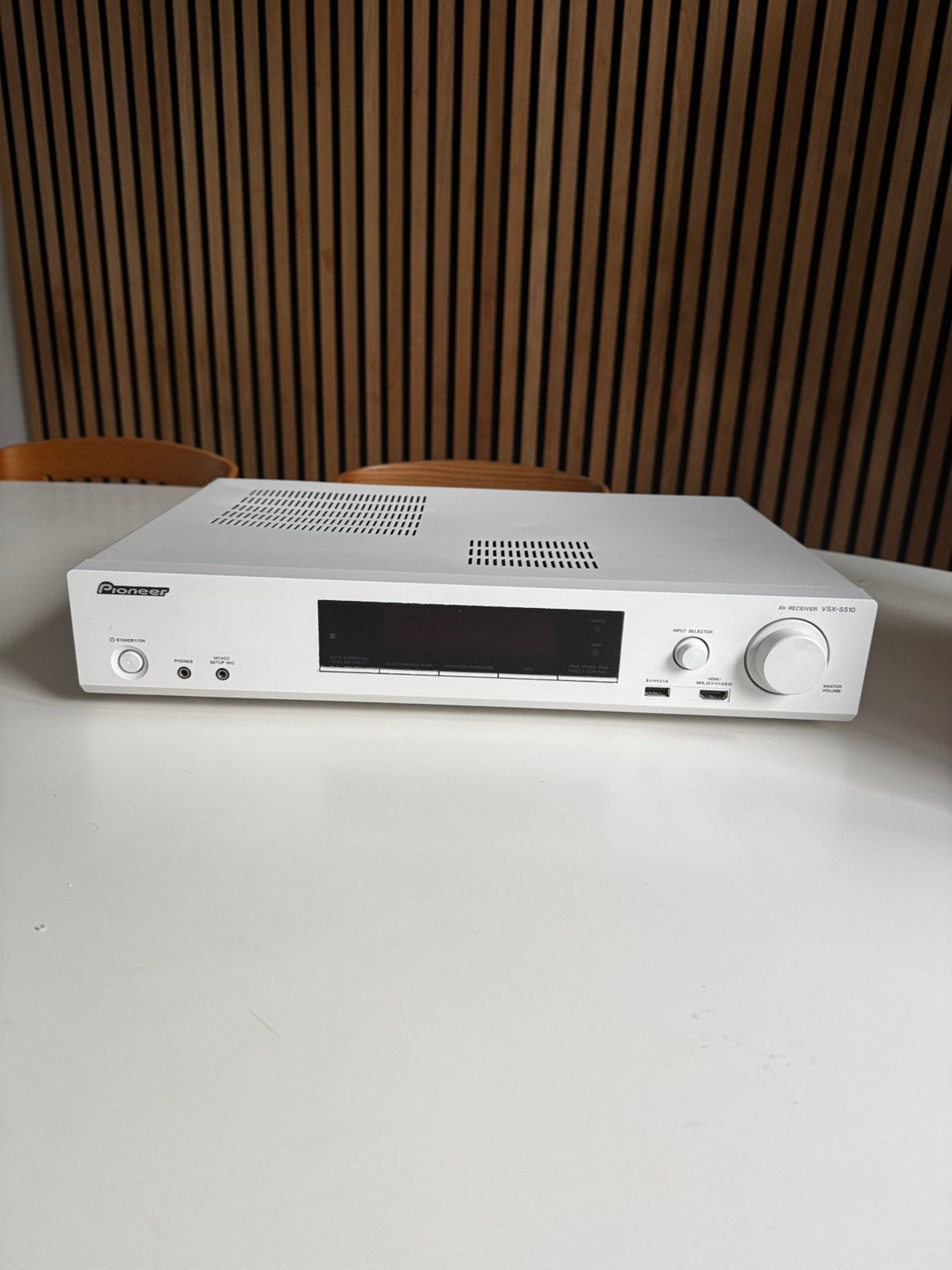 Pioneer VSX-S510 Wit - Compacte AV Receiver, Ophalen, Gebruikt, 120 watt of meer, Pioneer