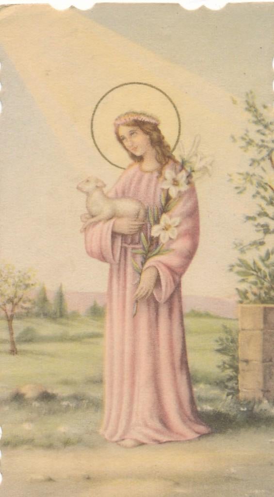 Oud devotieprentje van Heilige Agnes, Ophalen of Verzenden, Zo goed als nieuw, Kaart of Prent, Christendom | Katholiek