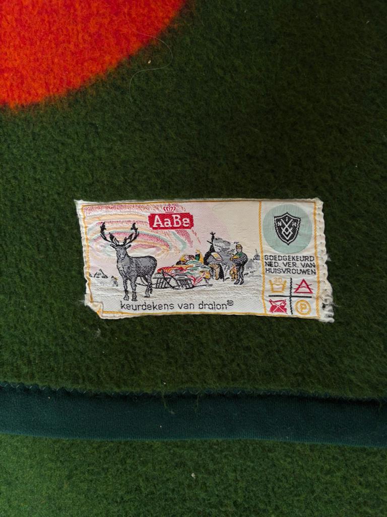 Vintage AaBe Deken - Oranje/Groen Bloemenpatroon, Ophalen of Verzenden, Zo goed als nieuw, 100 cm of meer, Deken