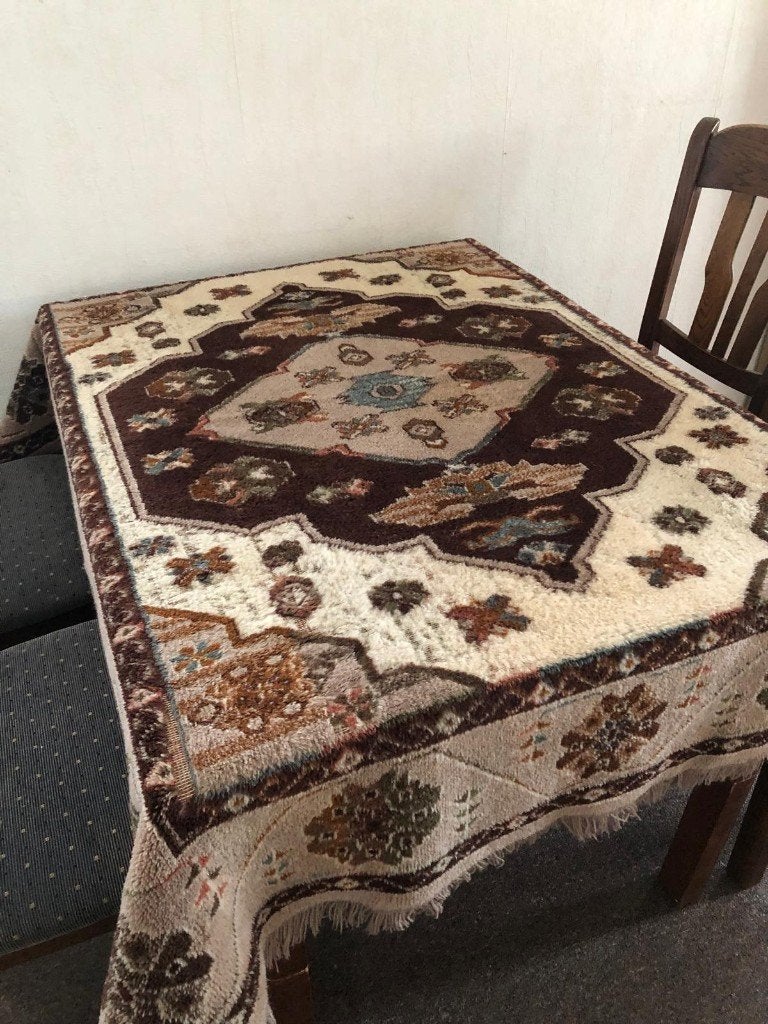 Prachtig Authentiek Smyrna Tafelkleed / Tapijt, Gebruikt, Bruin, 200 cm of meer, Ophalen of Verzenden