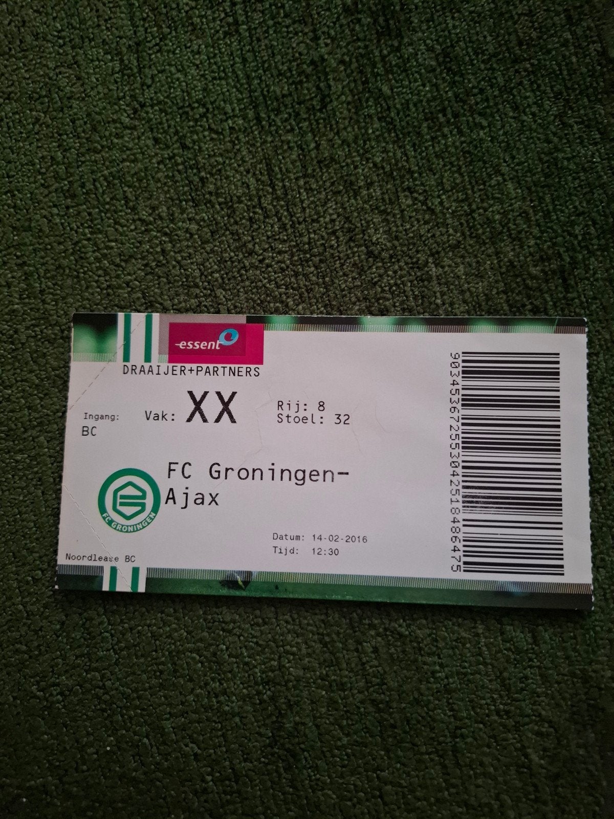 Entreekaart FC GRONINGEN - AJAX 2016, Ophalen of Verzenden, Zo goed als nieuw, Ajax